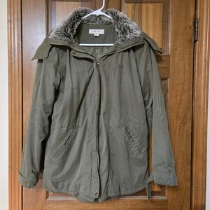 Olive Green Faux Fur-Trim Parka Jacket